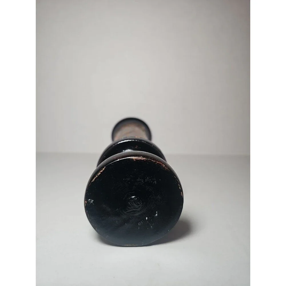 Vintage Dark Brown Hand Carved Wooden Pedastal Vase